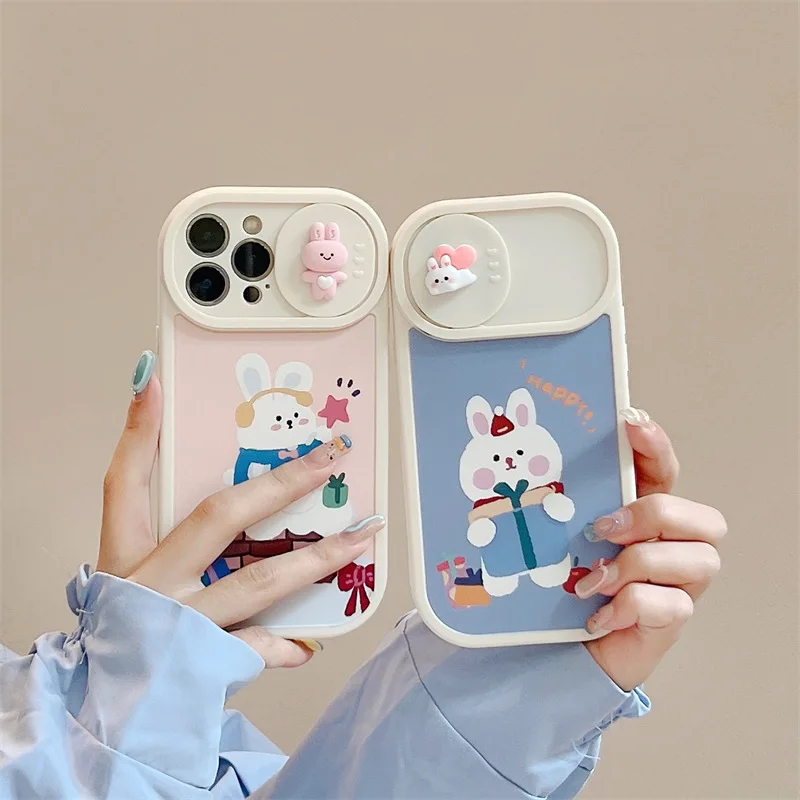 

Sliding Window Cartoon Cute 3D Rabbit Phone Case Cover for IPhone 14 Plus 11 12 13 14 Pro Max Shockproof Cases for IPhone14 Case
