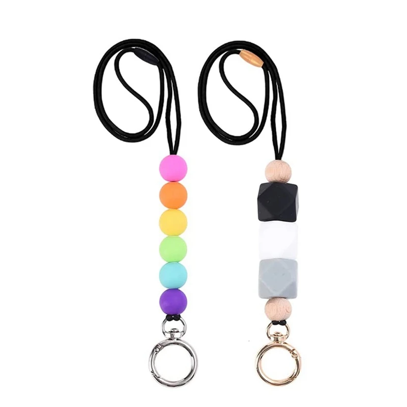 2 PCS Lanyards Teacher Lanyards For ID Badges, Cute Silicone Beaded Lanyard For Women Nurse Office Worker