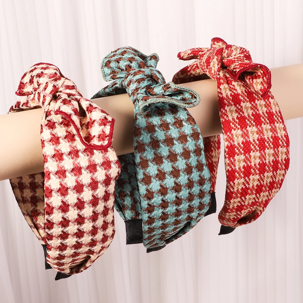 

New Fashion Women Girls Hairband Classic Plaid Headband Knotted Wide Hair Bands Sweet Bows Hair Hoops Headwear Hair Accessories