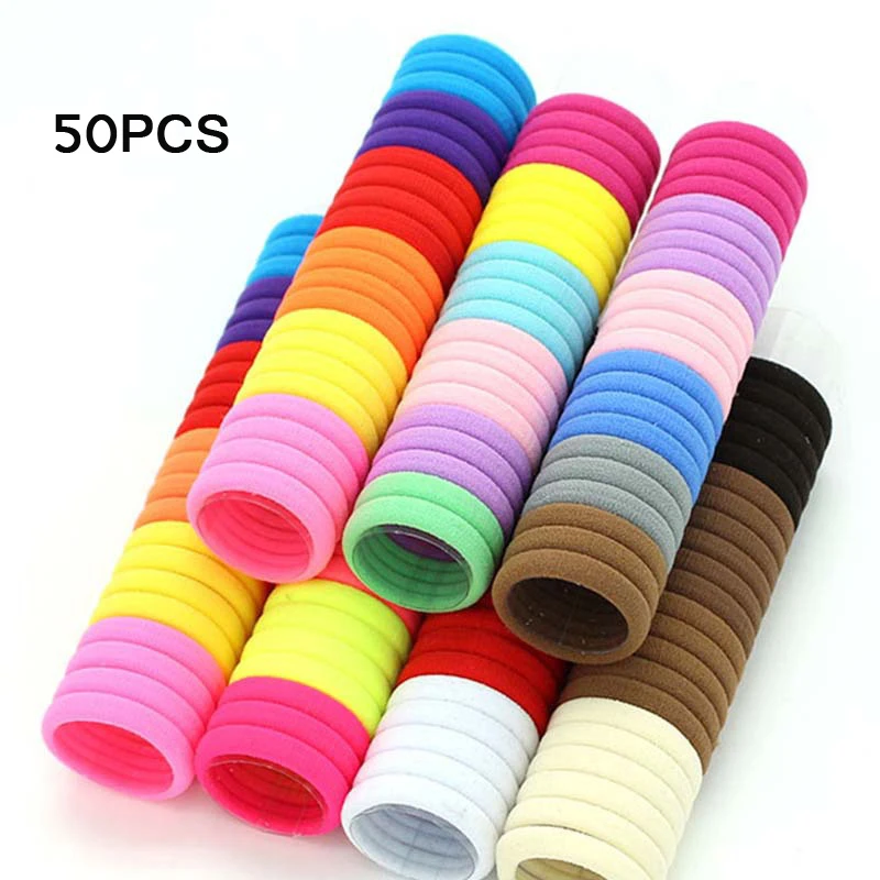 

50pc/lot Girls Hair Bands Candy Fluorescence Colored High Elastic Scrunchies Rubber Hair Tie Gum Hair Rope Hair Accessories