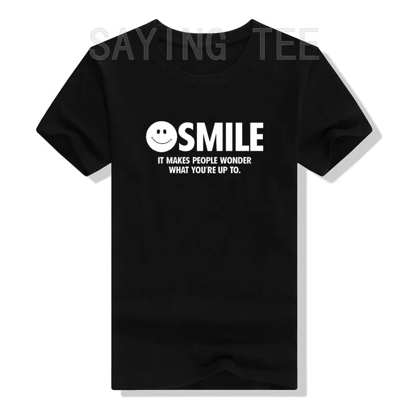 

Забавная футболка с надписью Smile It Make People Wonder Graphic, необычная саркастическая футболка с надписью Life Style, футболки с коротким рукавом, топы