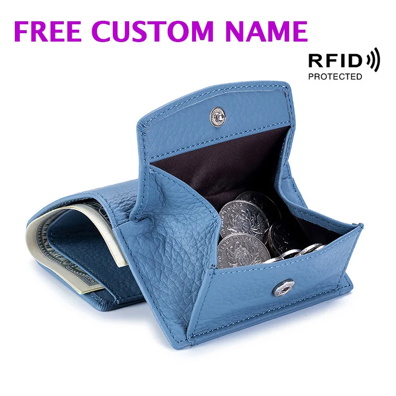 Rfid Free Custom Genuine Leather Coin Purse Foldable Wallet for Women Fashion Large Capacity Pebble Grain Mini Handbag Drop Ship