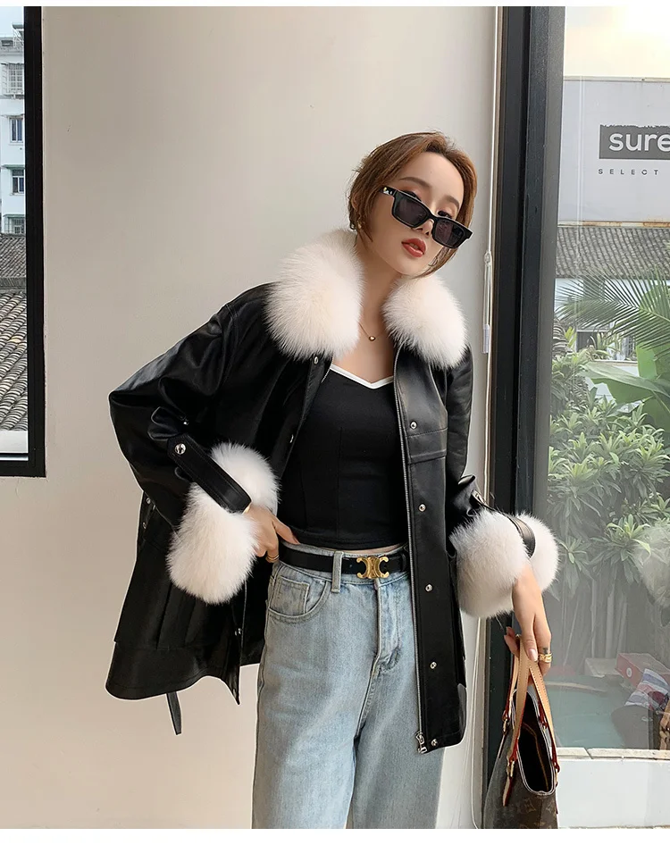 

2023Leather jacket,Real Leather Jacket Women Warm Down Jackets 100% Sheepskin Coat Female Fox Fur Collar Winter Clothes Chaqueta