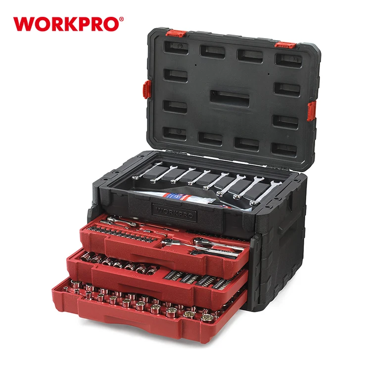 

WORKPRO Hot Selling 320PC 1/4" 3/8" 1/2" Dr. Socket Wrench Set Mechanic Tool set with deluxe 3-drawer case