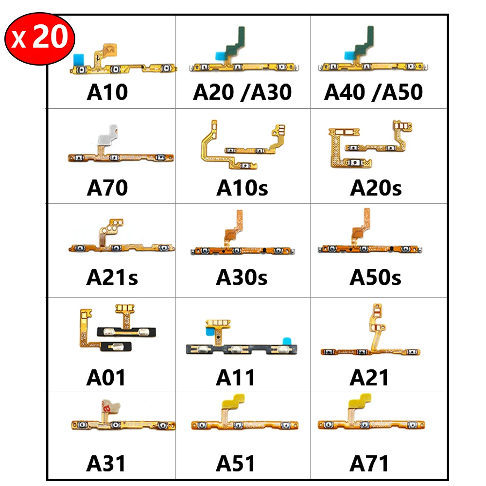 

20Pcs, Power On Off Volume Key Button Flex Cable For Samsung A10 A20 A30 A50 A70 A01 A11 A10s A21s A20s A21s A30s A51 A31 A50s