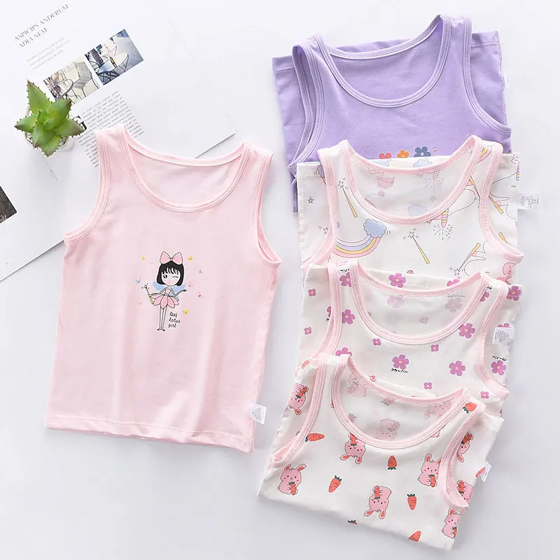 Girls Tank Tops Summer T-shirts for Kids Cartoon Printed Vest Children Underwear 1-8years Young Girl Undershirts Baby Bottom