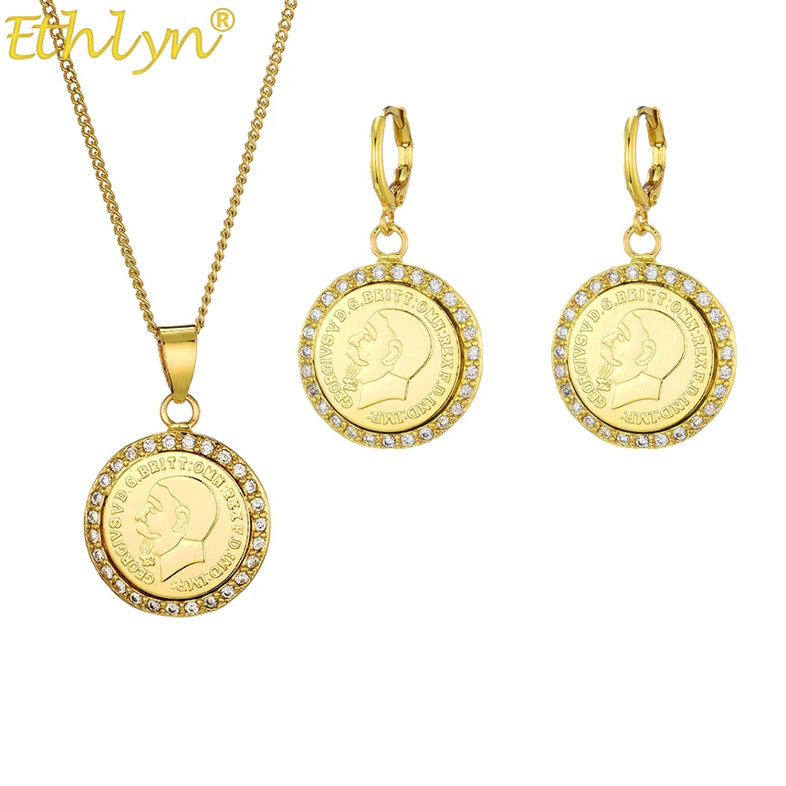 

Ethlyn Luxury Gold Color George V Horse Sword Coin Jewelry Set Women Wedding Party Gifts MY454