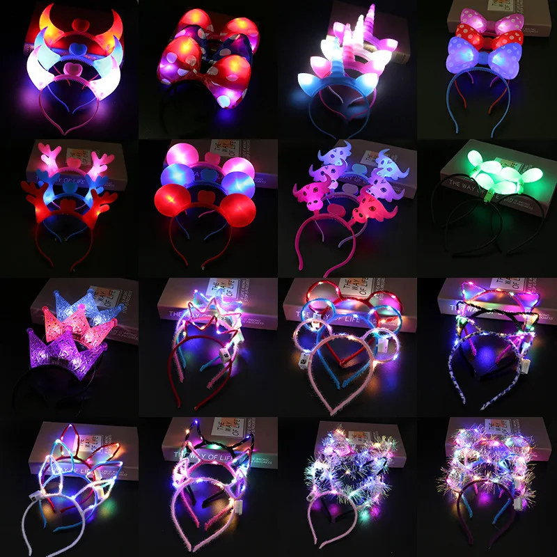 

20pcs Glow Cat Bunny Ear Horn Hairband Gift Light Flower Garland Headband Party LED Birthday Wedding Costume Halloween Christmas