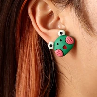 cute green pink frog stud earrings for women resin kawaii frog earring studs girl fashion jewelry kids birthday gift accessories