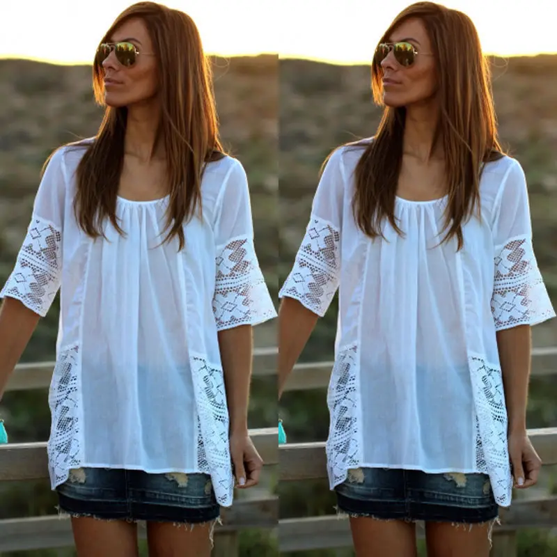 

Женская рубашка с круглым вырезом и полурукавом