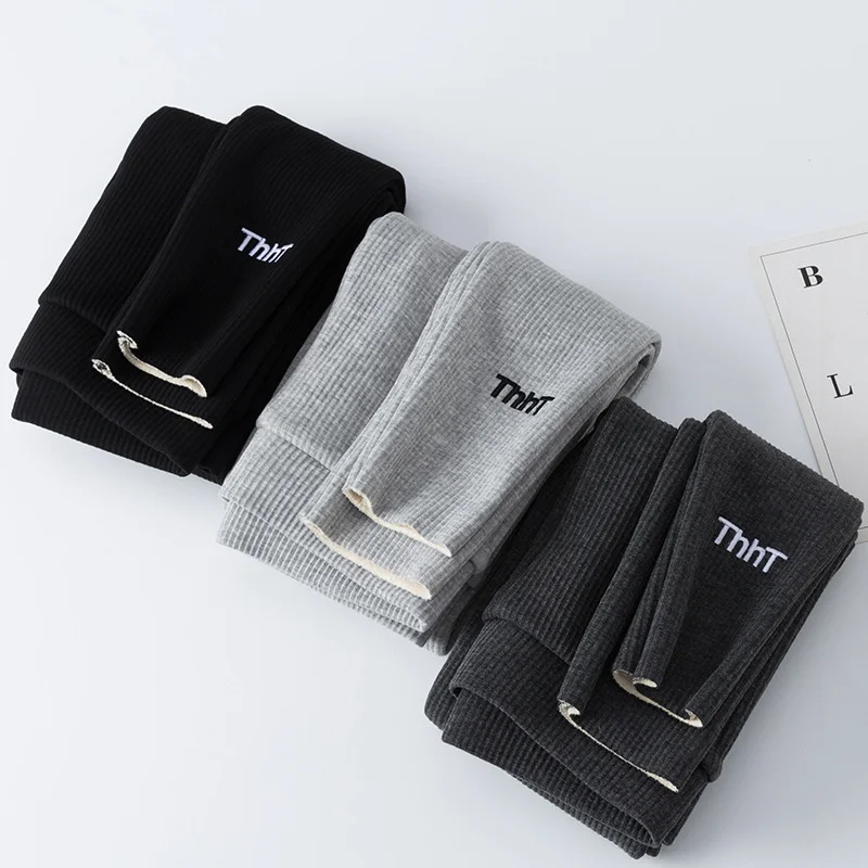 

Korean Winter Velvet Embroidery Leggings Women Fitness Workout Thicken Ribbed Cotton Fleece Thermal Leggings Warm Winter Pants