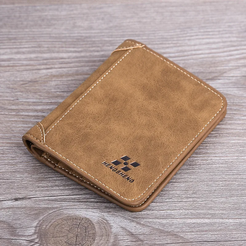 

New Men Wallet Short Frosted Leather Wallet Retro Three Fold Vertical Wallet Youth Korean Multi-Card Wallet 2022 Coin Pocket