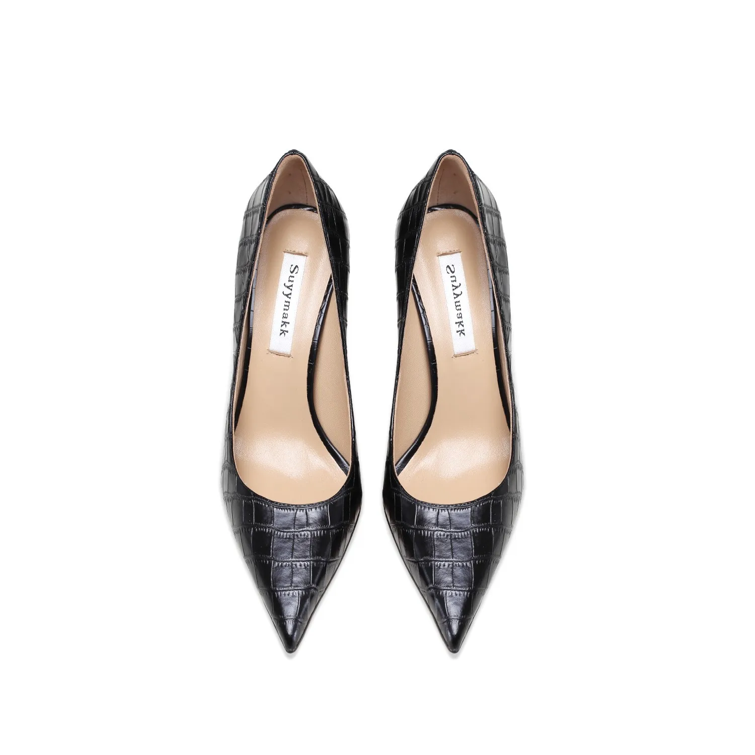 2023 New Crocodile Pattern Black Genuine Leather Women's High Heels Luxury Sexy Party Pointed Ladies Thin Pumps Single Wedding41