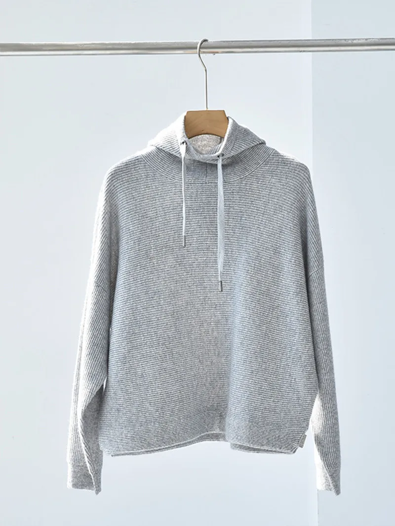

Women Sweater Beaded Knitted Pullover Drawstring Hooded Causal Top