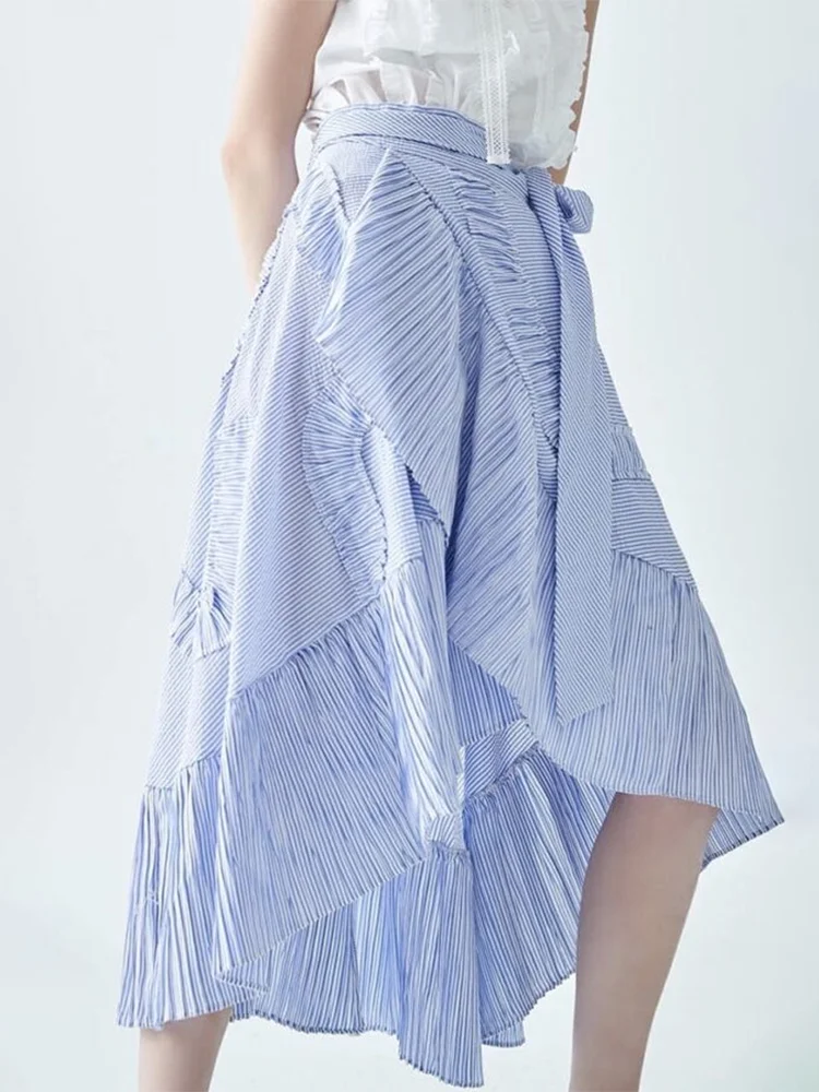 Юбка женская трапециевидная в полоску с завышенной талией