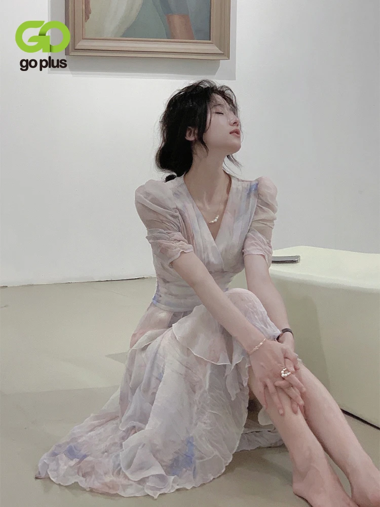 

Женское платье с цветочным принтом GOPLUS, элегантное корейское платье средней длины, лето 2022