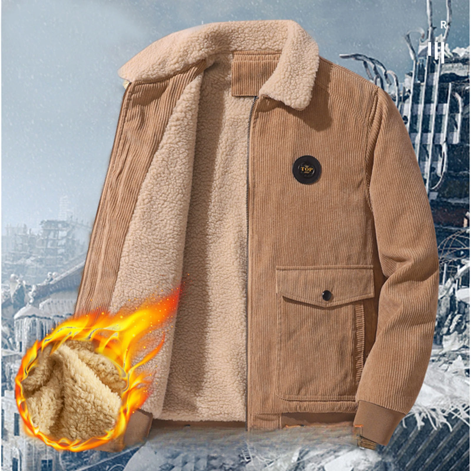 

Winter Men Warm Thick Jacket Coat Mens Fashion Corduroy Lamb Wool Fleece Solid Outwear Military Casual Jacket Coat Male Top