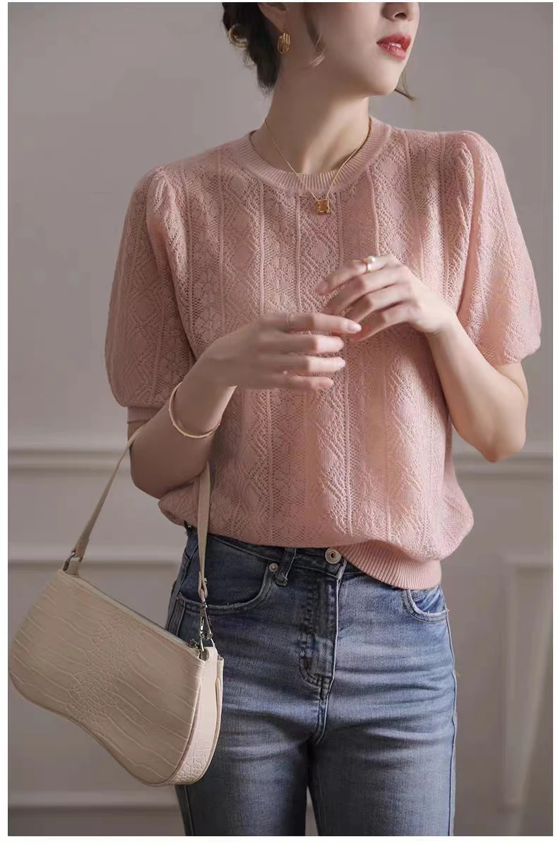 

Летние женские топы, Женский пуловер, Модный женский джемпер, тонкие крутые футболки, Шелковые Смешанные шерстяные вязаные топы, пористая о...