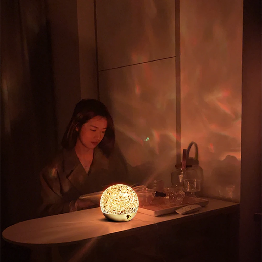 

Round Water Wave Projection Atmosphere Lamp USB Charging Tabletop Decorative Lamp Creative RGB Touch/Remote Control Night Light