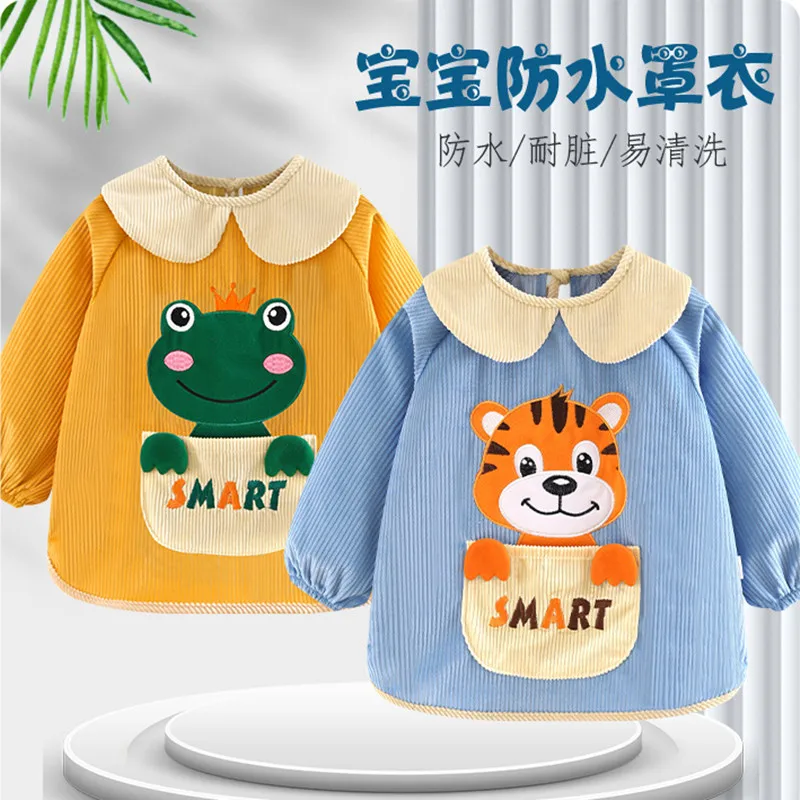 

Children's Blouse Autumn And Winter Corduroy Baby Eating Bibs Waterproof Anti-Dirty Long-Sleeved Reverse Dressing Baberos