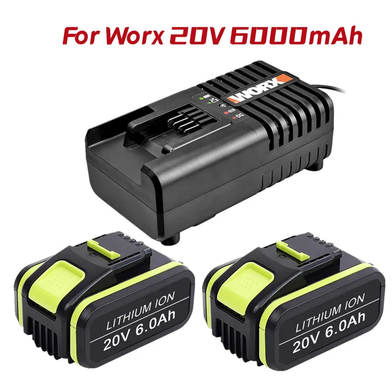 

1-3Pack 20V 6.0Ah/6000mAh Lithium ion Battery Replacement for Worx WA3551 WA3551.1 WA3553 WA3553.2 WA3641 Battery+Charger