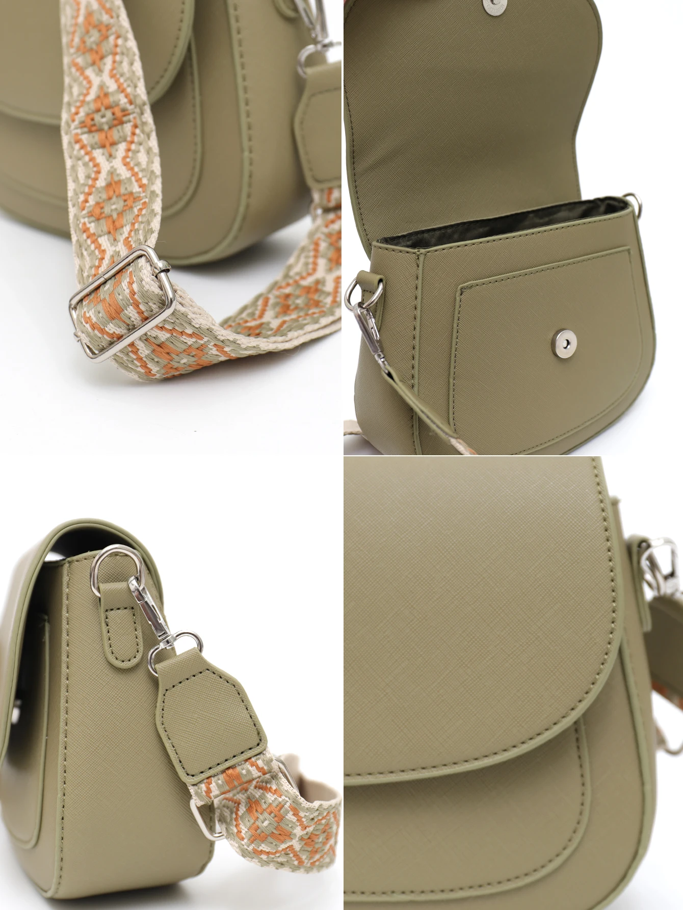 CEZIRA Brand Women PU Vegan Leather Saddle Bags Casual Simple Style Wide Webbing Shoulder Strap Cross Body Purse Flap Handbags