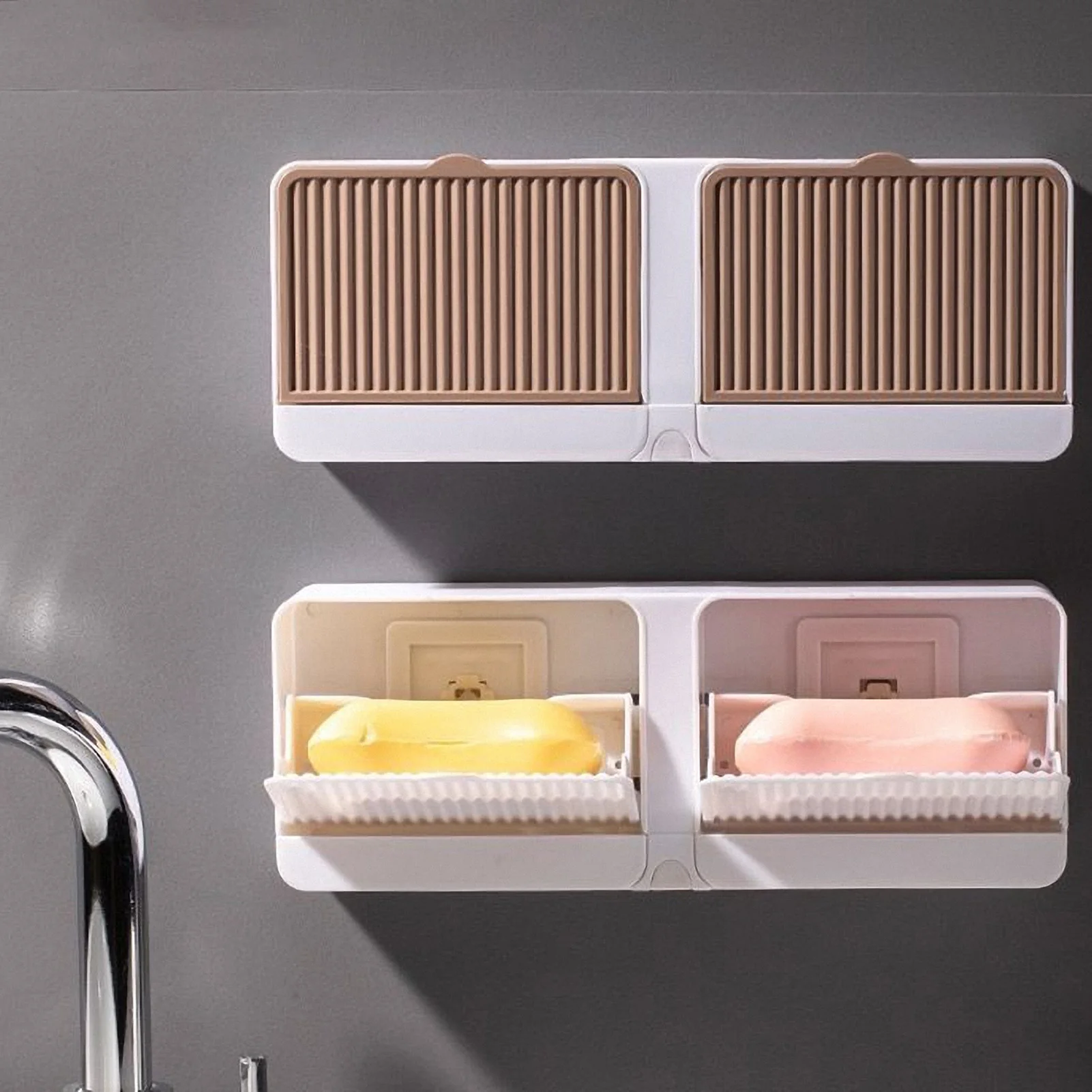 

Настенный ящик для мыла с крышкой, креативный раскладной ящик для мыла с выдвижным ящиком, двойная сетка, сушилка для мыла для душа, ванной к...