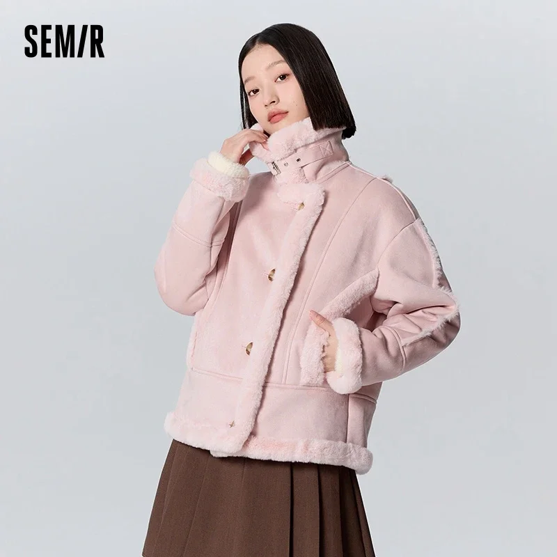 Куртка Semir женская из искусственной замши искусственного кроличьего меха теплая