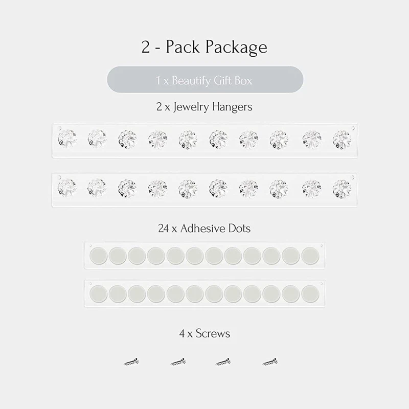 

N58F Acrylic Necklace Hanger Wall Mount Jewelry Organizer Display Stand with 10 Hooks for Necklaces Bracelets Chains 2 Kit