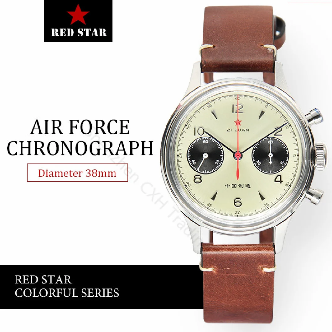 

Luxury Pilot 1963 Yellow Dial Men's Chronograph Watch ST19 Movement Men Manual Mechanical Watches Gooseneck Leather Clock 2021