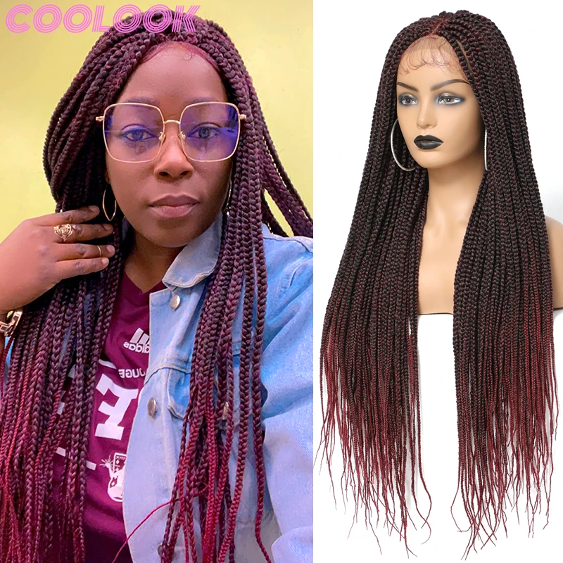 

Длинный Плетеный кружевной передний парик 30 дюймов, синтетические красные косички Омбре, кружевные парики для чернокожих и коричневых женщ...