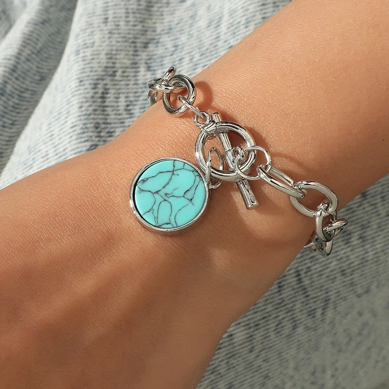 

Fashion Resin Stone Metal Gold Silver Color Bracelet Bangle OT Buckle Chain Bracelet Boho Beach Vacation Daily Wearing Jewelry