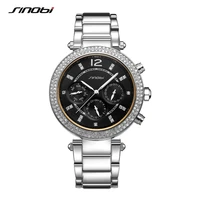 sinobi silver diamond mens watches fashion chronograph man quartz wrist watches calendar luxury male clock relogio masculino