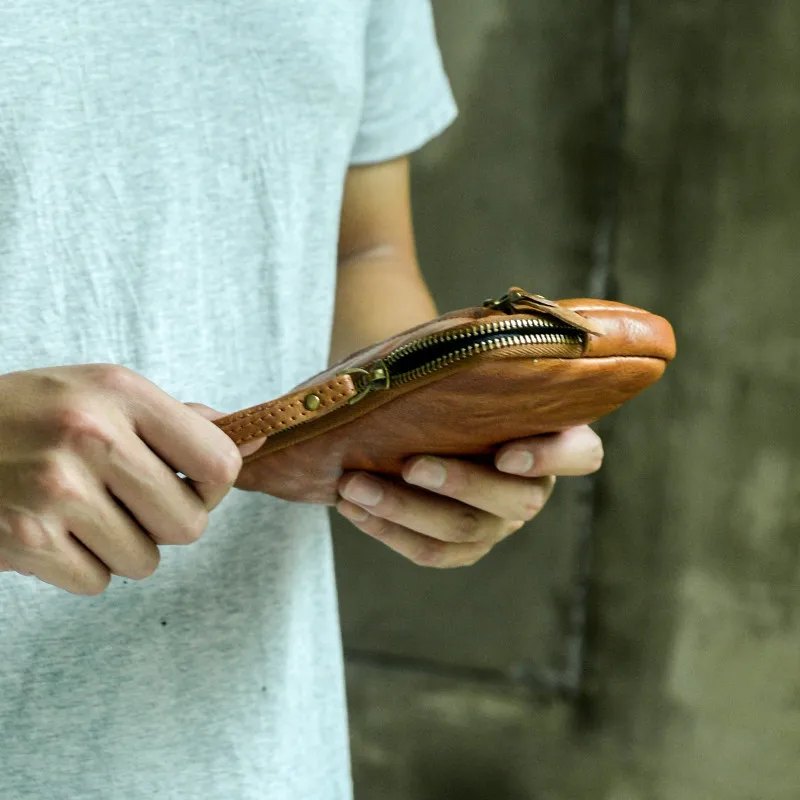 Outdoor casual natural genuine leather men's trumpet clutch bag simple high quality soft real cowhide women's phone wallet