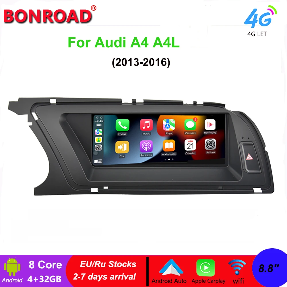 Автомобильный мультимедийный плеер Bonroad Audi A4 8 дюйма IPS Android 12 для B8 2013-2016 авторадио