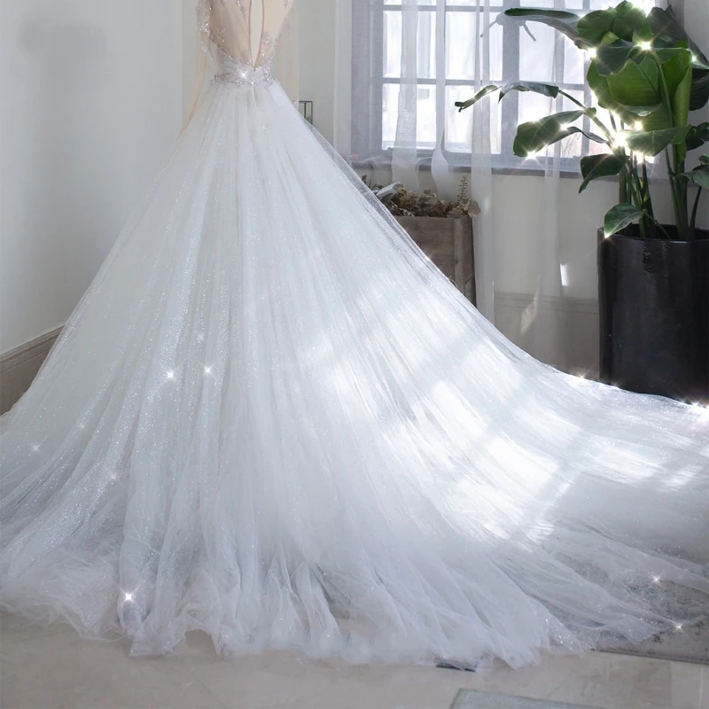 JIERUIZE Glitter Tulle Luxury Detachable Skirt 6 Layers Wedding Removable Train For Dresses Bridal Overskirt