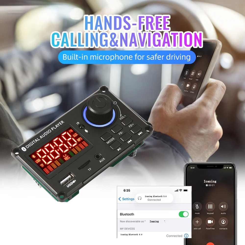 DC 8-24 в 50 Вт усилитель DIY MP3 декодер плата Bluetooth 5,0 Автомобильный  MP3-плеер USB FM линия в режиме громкой связи запись звука | AliExpress