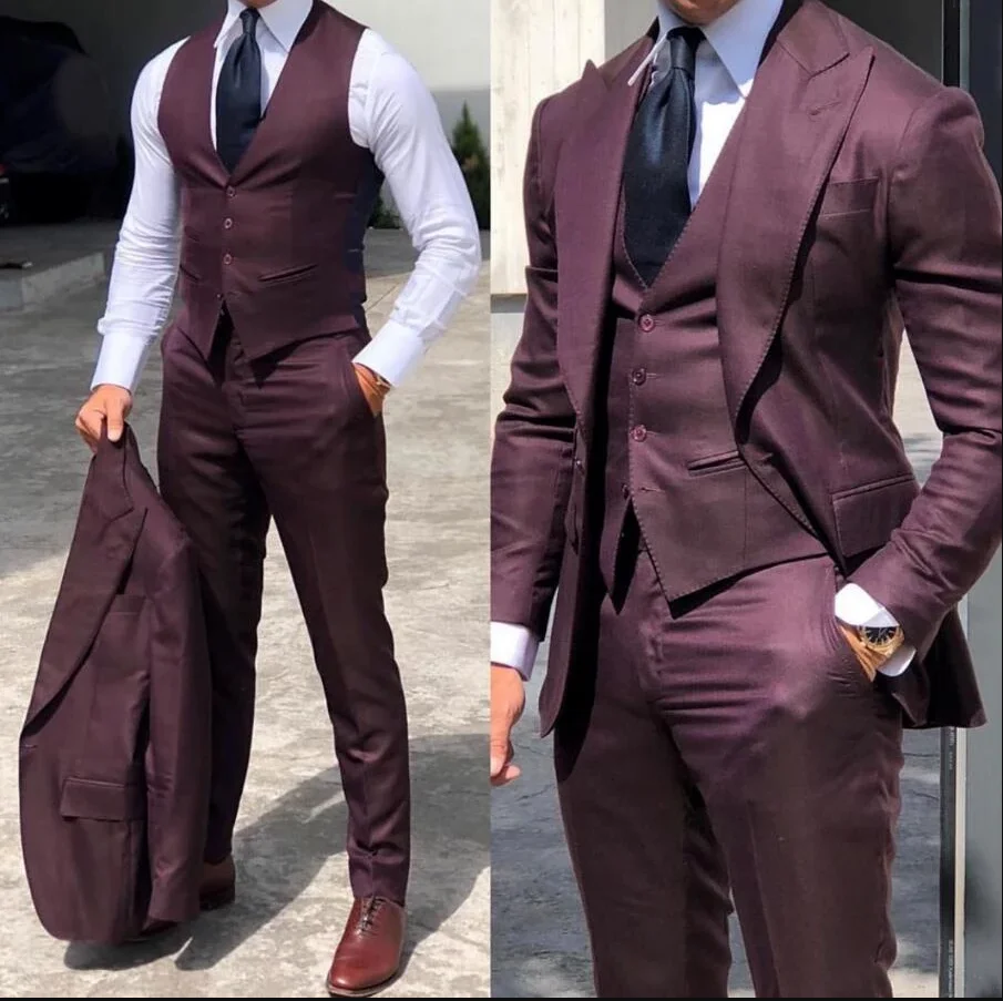 Mens Business Formal 3 Piece（Jacket+Vest+Pants）Dress Suit Classic Slim Fit One Button Blazer Groom Wedding Tuxedo