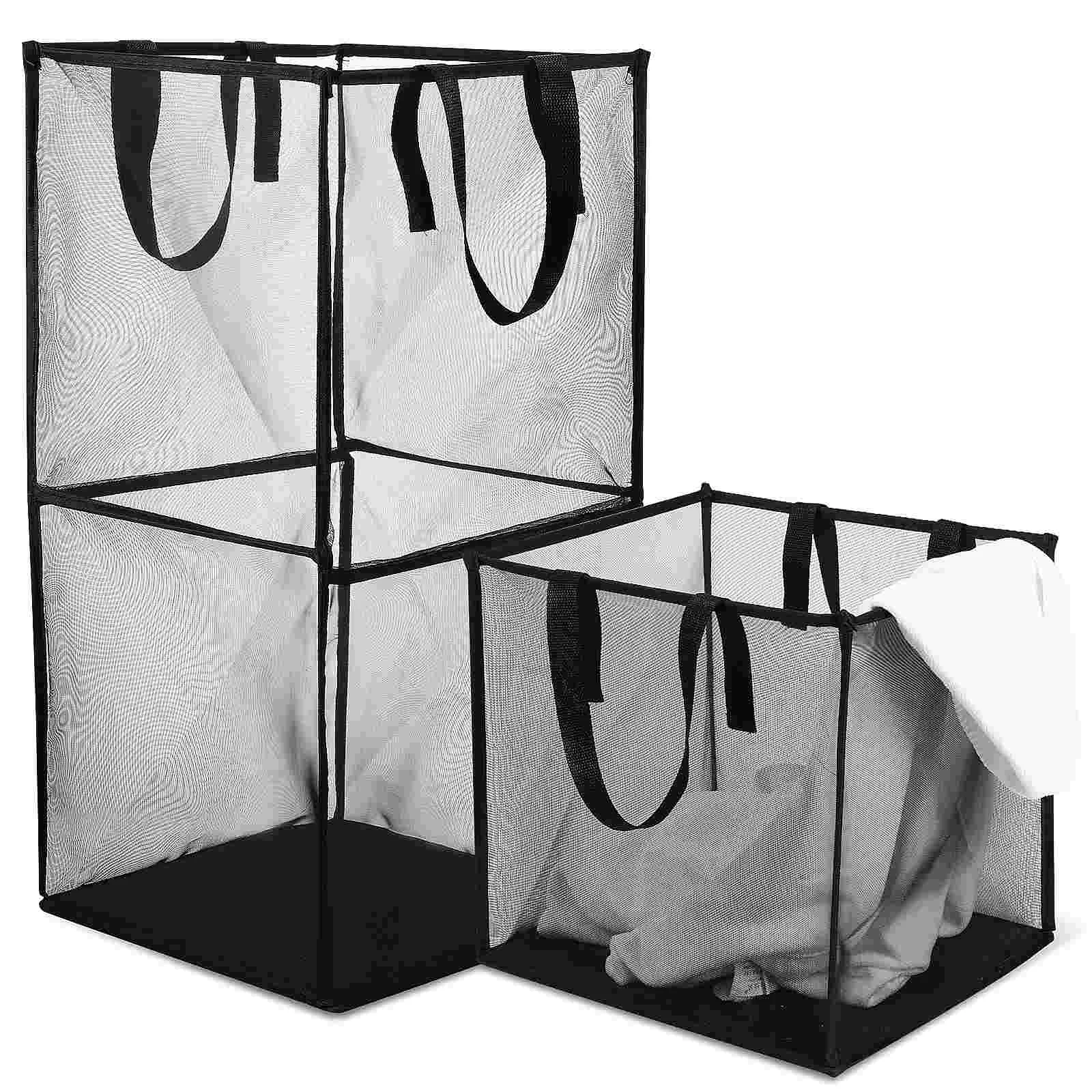 

2 Pcs Folding Laundry Hamper Mesh Collapsible Dirty Clothes Foldable Basket Organizer Sundries Household Holder Hampers