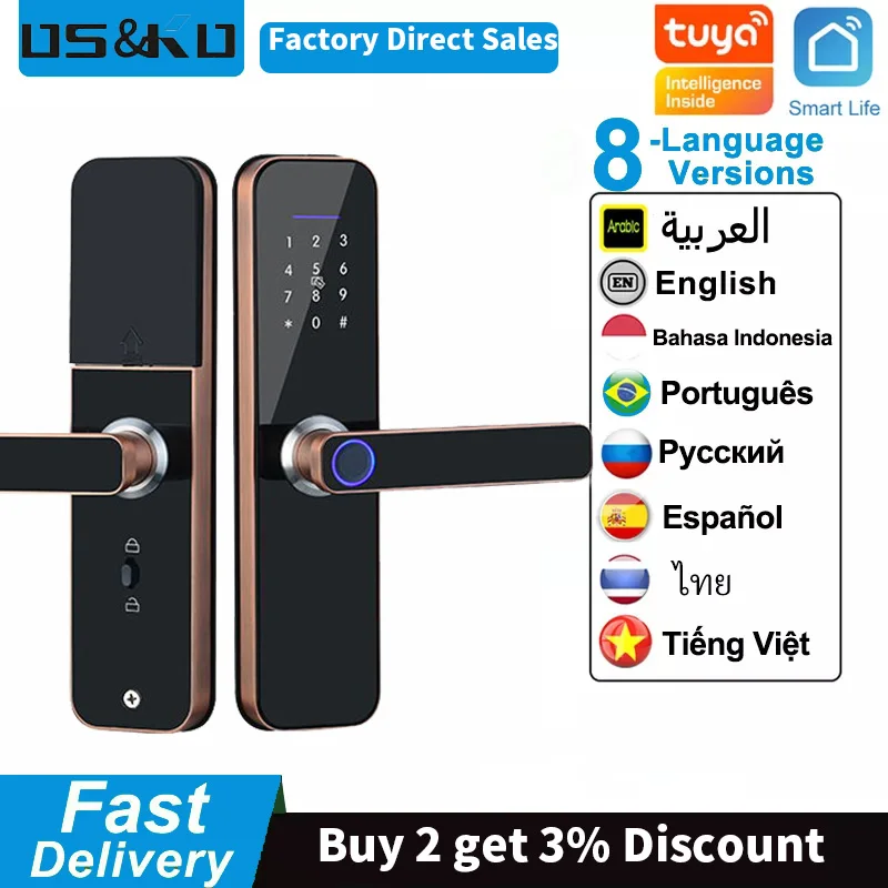 

Tuya Electronic Lock Wifi Smart Door Lock Fingerprint Lock Password IC Card Key USB Charge For Smart Home New F005