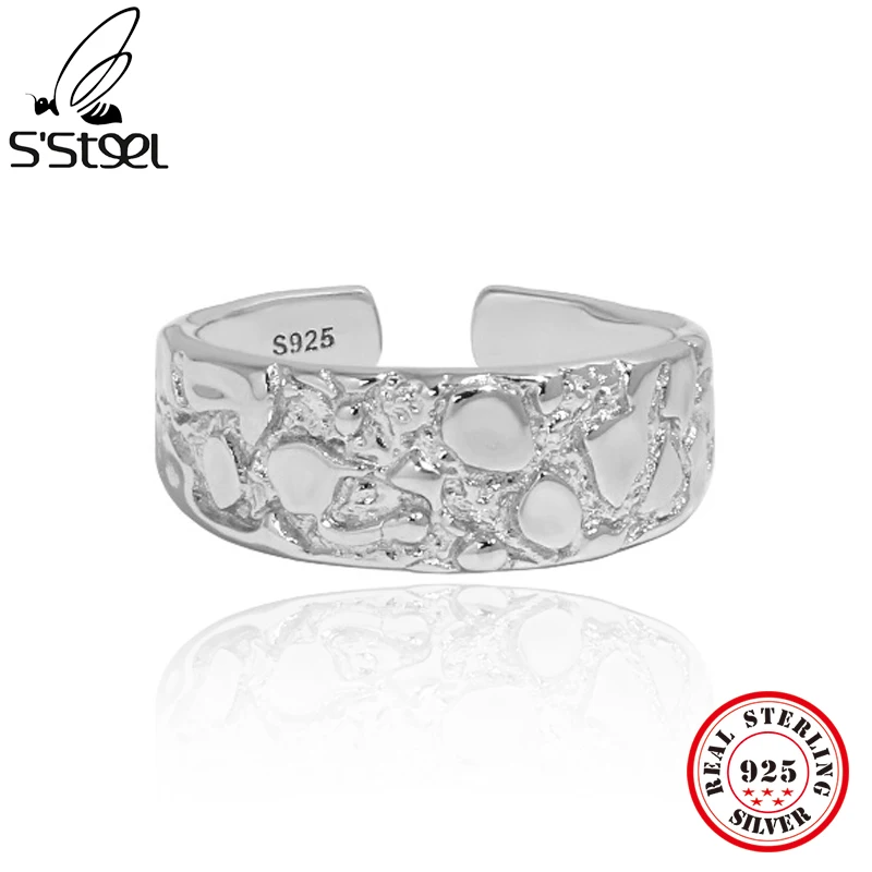 S'STEEL Silver 925 Hammered Texture Rings Gifts For Women Aesthetic Designer Dating Ring 2022 Trend Accessories Fine Jewellery