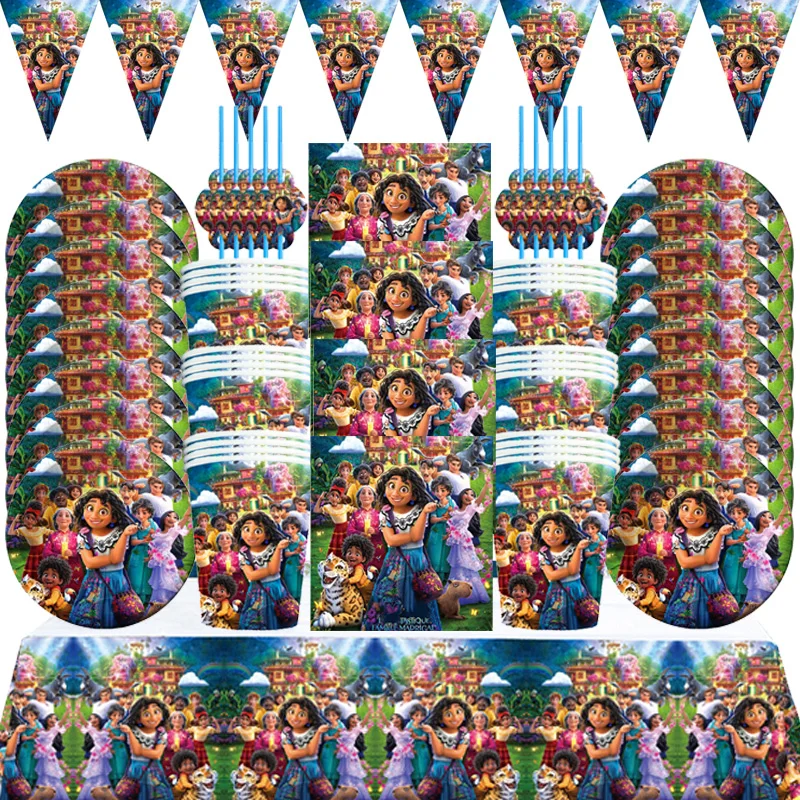 

Disney Encanto Mirabel Party Decorations Disposable Tableware Set Paper Cup Plate Napkins Kids Baby Shower Girls Party Supplies