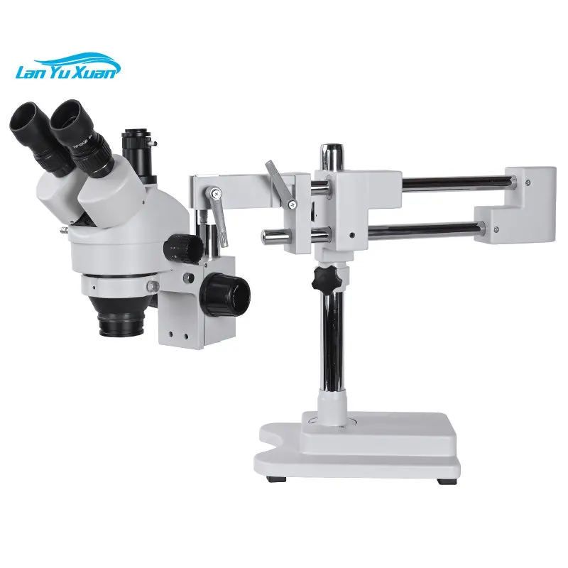 

zoom 7-45X Continuous Trinocular Stereo Microscope Double Boom Stand Greater scope For Industrial PCB Repair Phone OSL-532