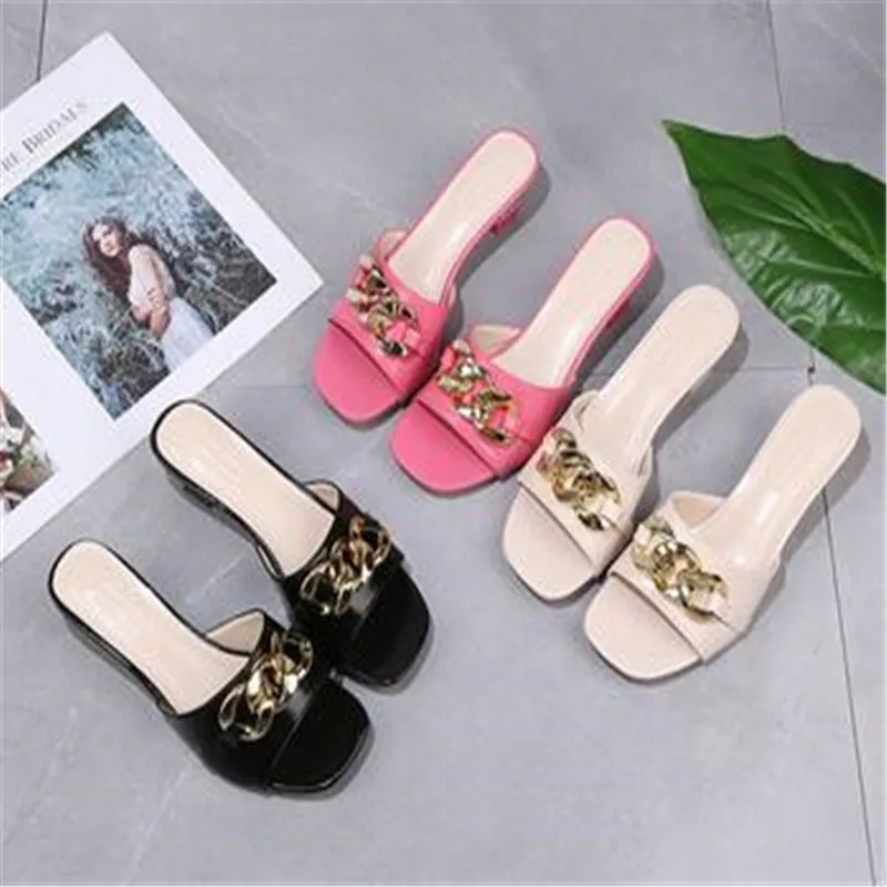 

Women Slippers Women's Mules Slides Shoes Female Clear Heels Sandals with Chain Thin Heels Open Toe Outdoor Party Footwear
