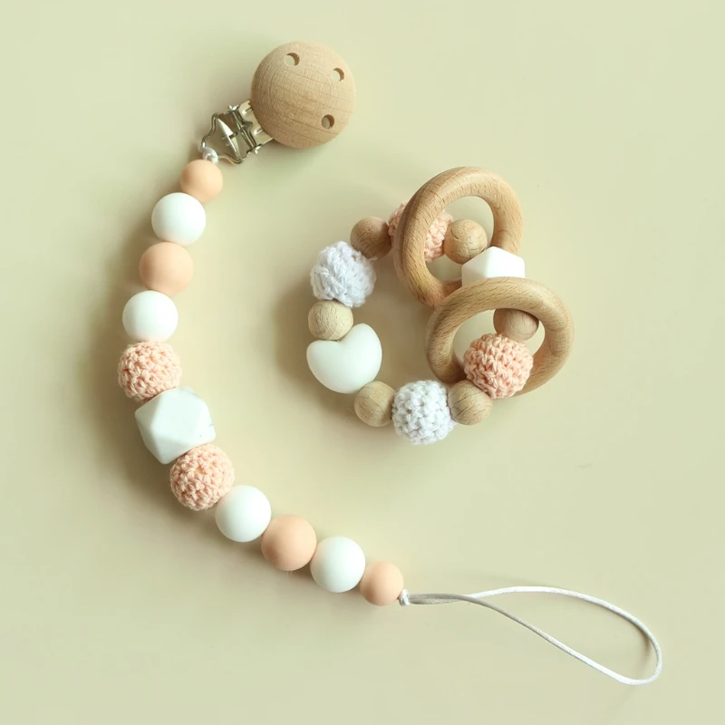 

Baby Pacifier Clips Teething Bracelets Crochet Elk Soother Chain Infants Rattle