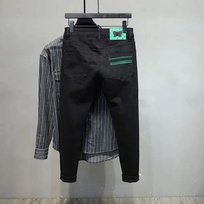 Роскошные Брендовые мужские джинсы Мужские Черные Облегающие повседневные для