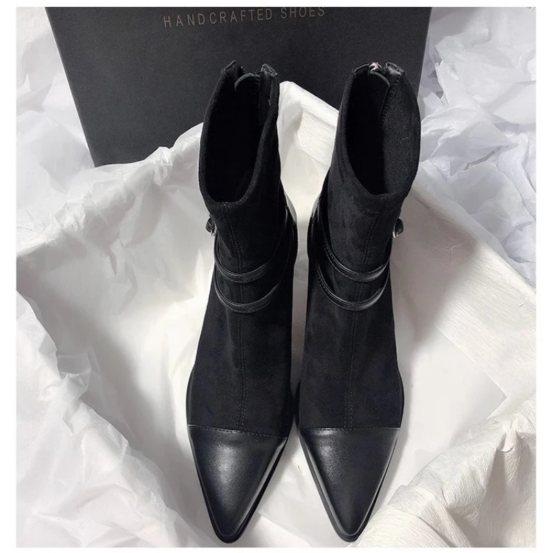 Модные женские зимние ботильоны с острым носком дизайнерские модные ботинки на