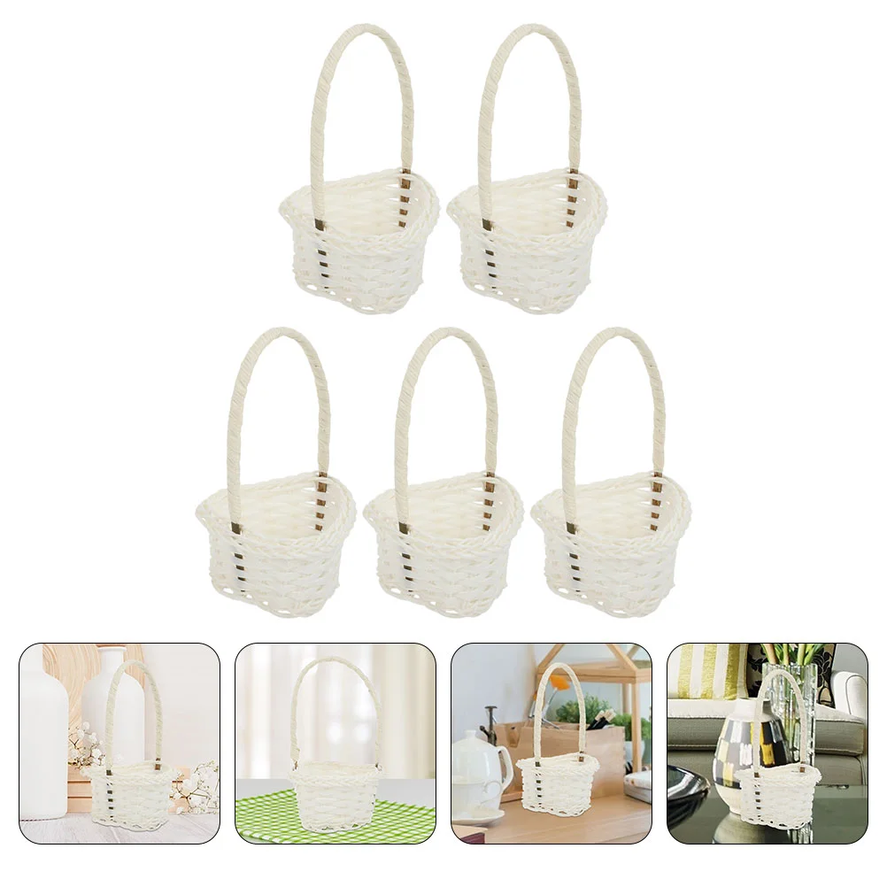 

5pcs Pastoral Style Plastic Rattan Baskets Miniature Trash Canss Fruit Picking Baskets
