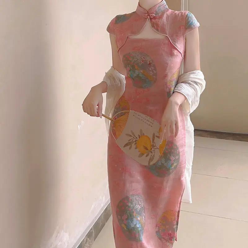 

Traditional Chinese Style Women Cheongsam Elegant Ladies Evening Party Robe Gown Modern Sexy Short Sleeve Qipao Vintage Dress