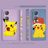 cute pikachu anime for huawei p50 p40 p30 p20 p smart z pro plus 2019 2021 liquid left rope silicone phone case funda coque capa